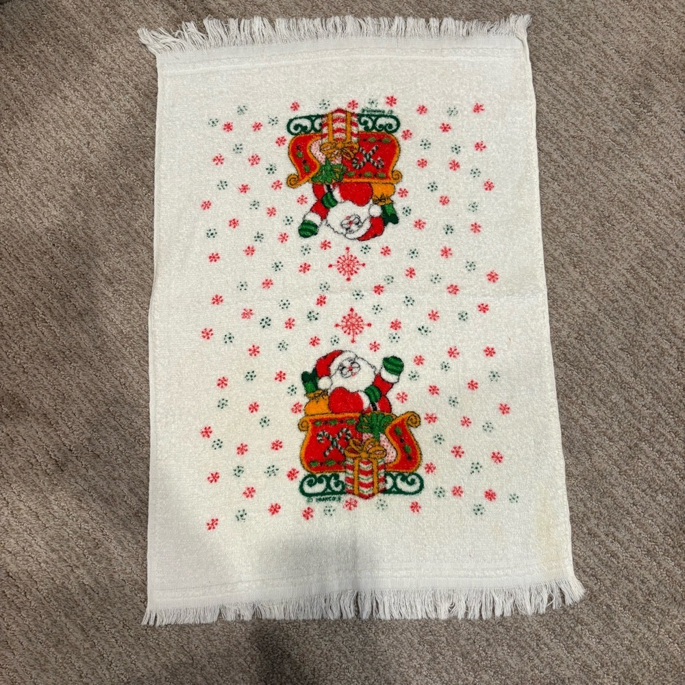Vintage Christmas Santa Claus In Sleigh Hand Dish Towel